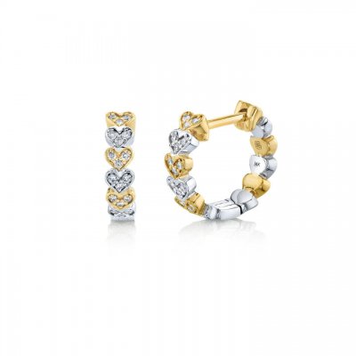 Two Tone Gold & Diamond Heart Eternity Huggie Hoops