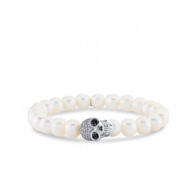 Men's Collection Gold & Diamond Large Skull Bead on Pearl