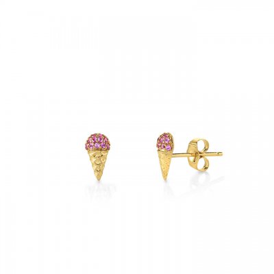 Gold & Pink Sapphire Small Ice Cream Cone Stud