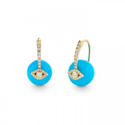 Gold & Diamond Evil Eye Turquoise Earrings