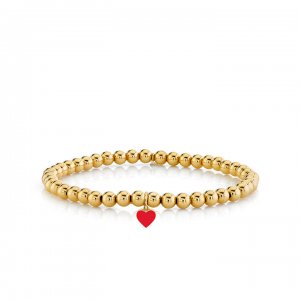 Gold & Enamel Tiny Heart On Gold Beads