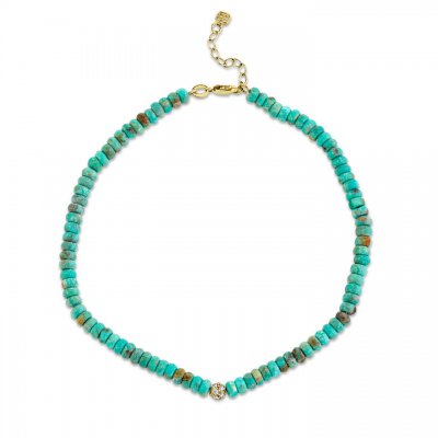 Gold & Diamond Ball on Natural Turquoise Anklet