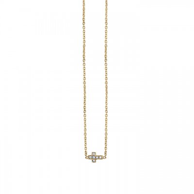 Gold & Pave Diamond Tiny Cross Necklace