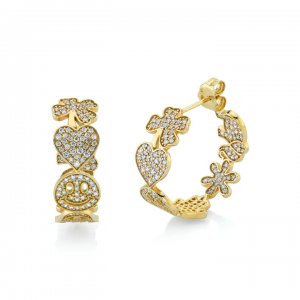 Gold & Diamond Medium Icon Hoops