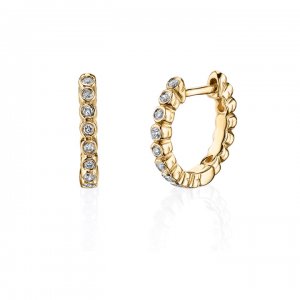 Gold & Bezel Diamond Huggie Hoops