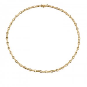 Gold & Diamond Round Rectangle Link Necklace