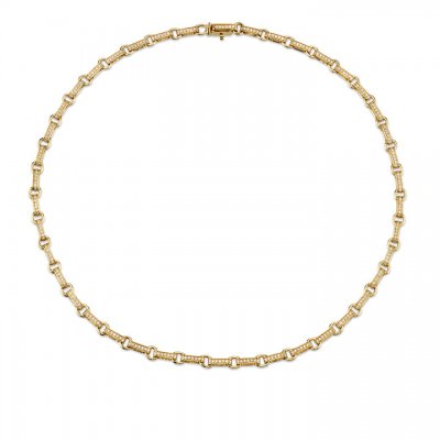 Gold & Diamond Round Rectangle Link Necklace