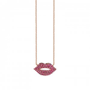 Gold & Ruby Lips Necklace