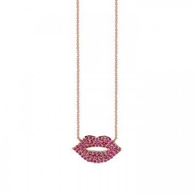 Gold & Ruby Lips Necklace