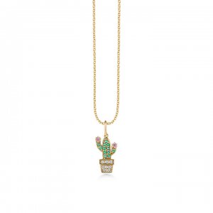 Gold & Diamond Small Potted Cactus Charm