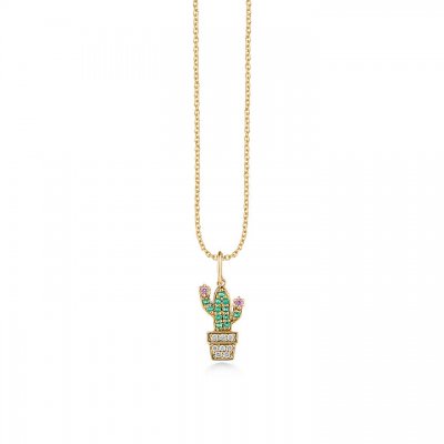 Gold & Diamond Small Potted Cactus Charm