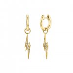 Gold Huggie Hoop and Lightning Bolt Charm Earrings