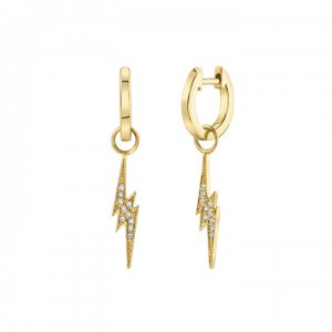 Gold Huggie Hoop and Lightning Bolt Charm Earrings