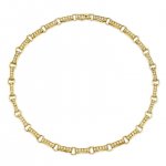 Gold & Pave Diamond Large Round Rectangle Link Eternity Necklace