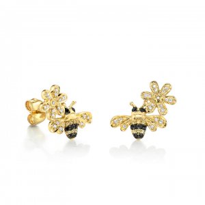 Gold & Diamond Bee & Daisy Stud