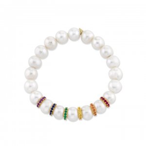 Gold & Rainbow Multi-Rondelle Pearl Bracelet