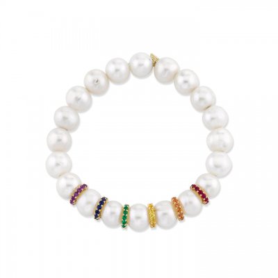 Gold & Rainbow Multi-Rondelle Pearl Bracelet