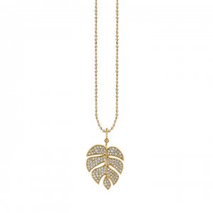 Gold & Pave Diamond Large Monstera Leaf Charm