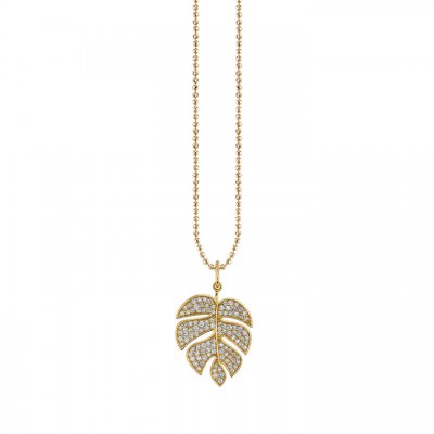 Gold & Pave Diamond Large Monstera Leaf Charm