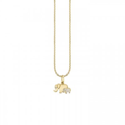 Gold & Enamel Elephant Family Charm