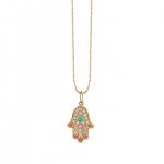 Gold & Diamond Medium Hamsa with Fingernails Charm