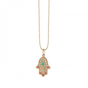 Gold & Diamond Medium Hamsa with Fingernails Charm