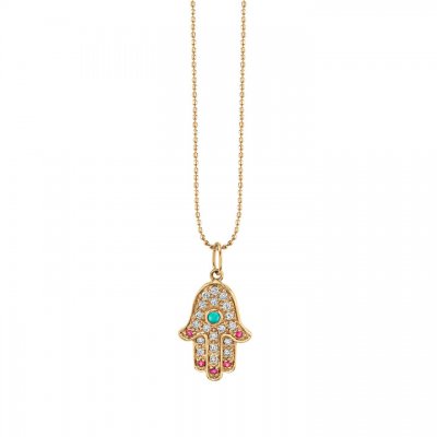 Gold & Diamond Medium Hamsa with Fingernails Charm