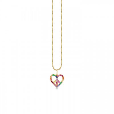 Gold & Rainbow Small Peace Heart Charm