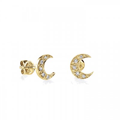 Gold & Diamond Crescent Moon Stud