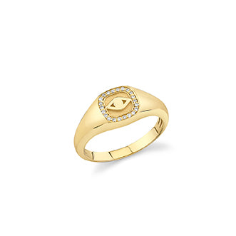 Men's Collection Gold & Diamond Evil Eye Icon Signet Ring